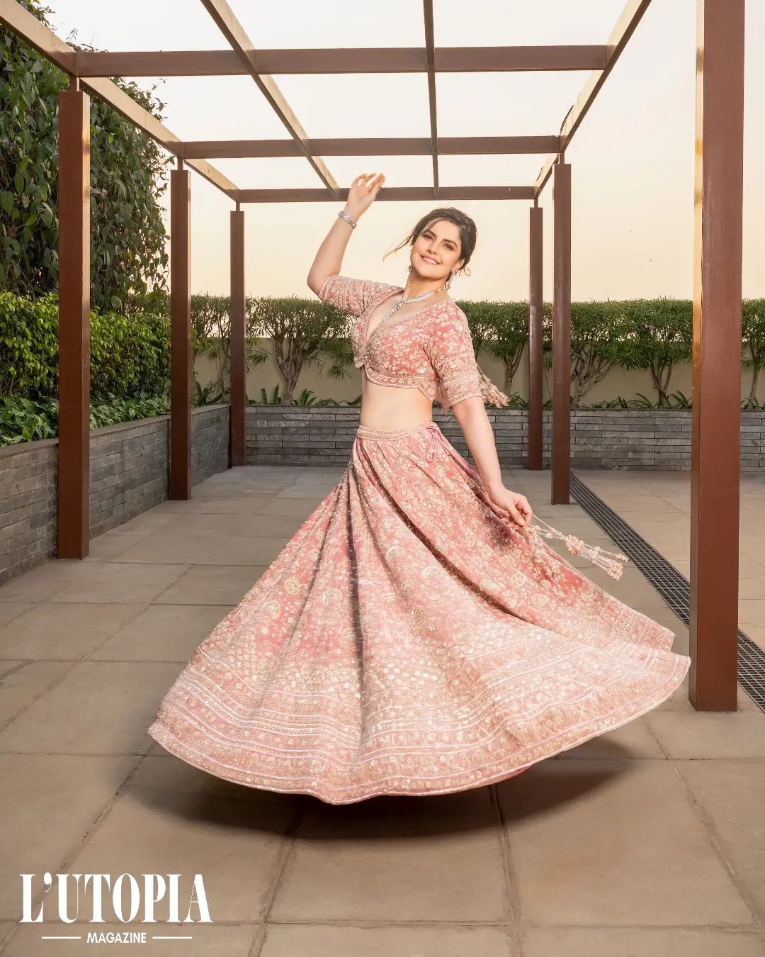 Bollywood Actress Zareen Khan Stills in Pink lehenga Choli